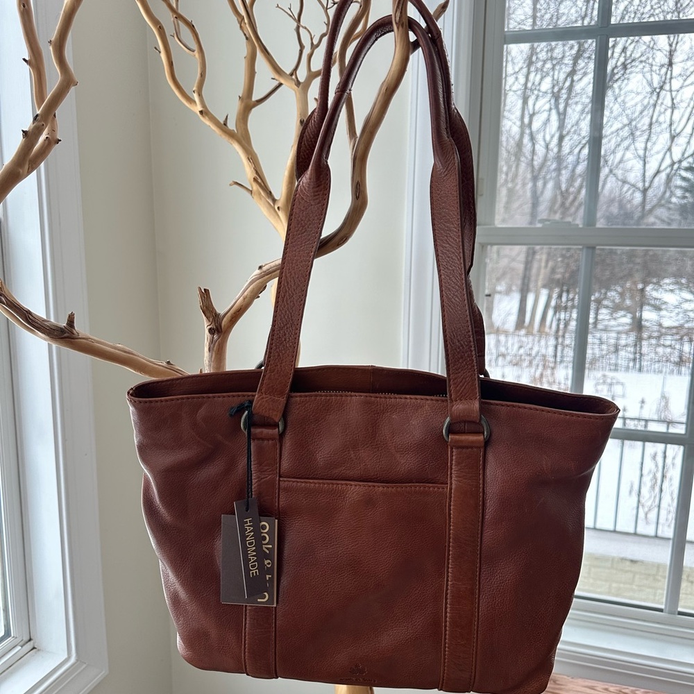 oak & tan Leather Tote Bag NWT